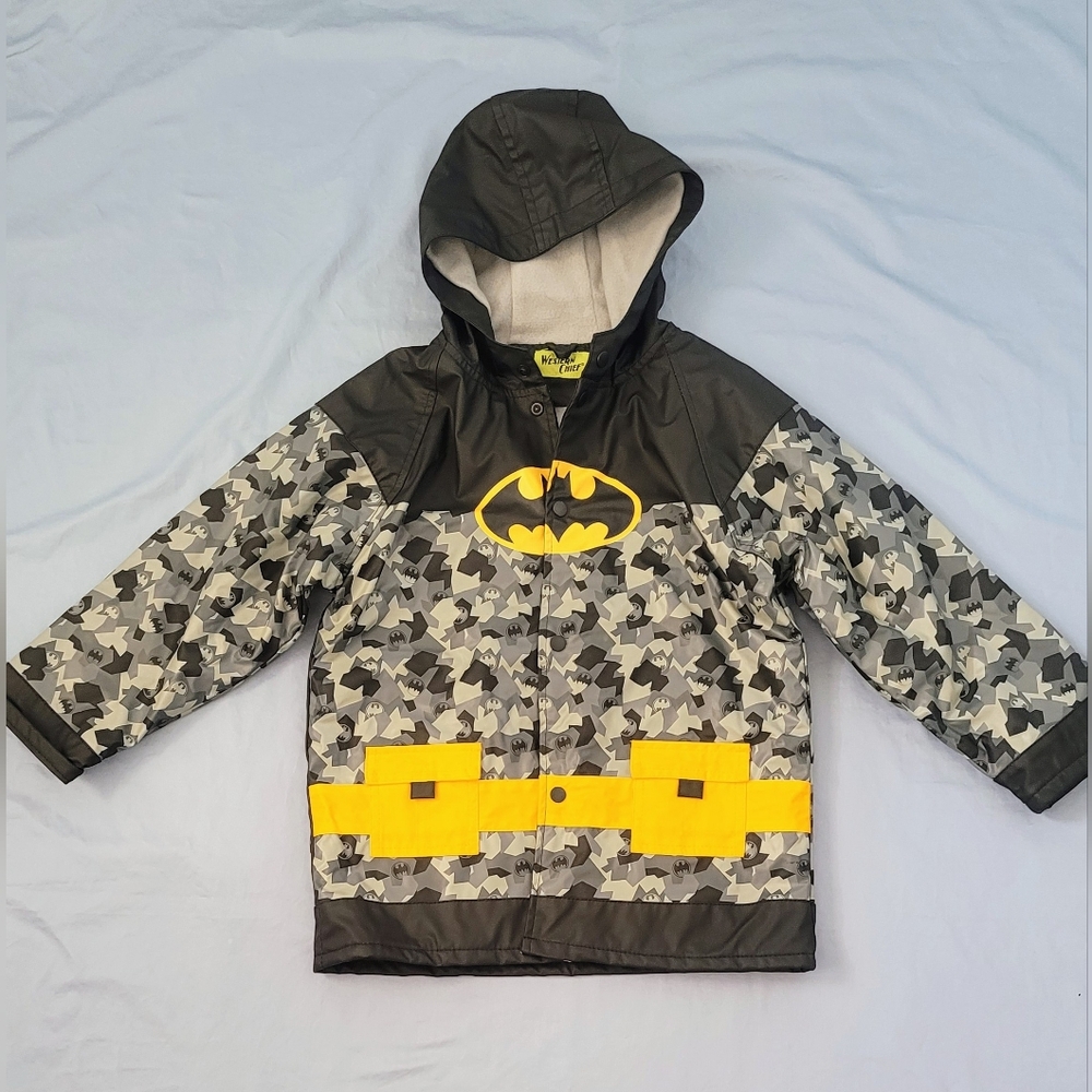 Batman Warm Raincoat Gray Camo Jacket with Yellow Logo and Belt (GB)